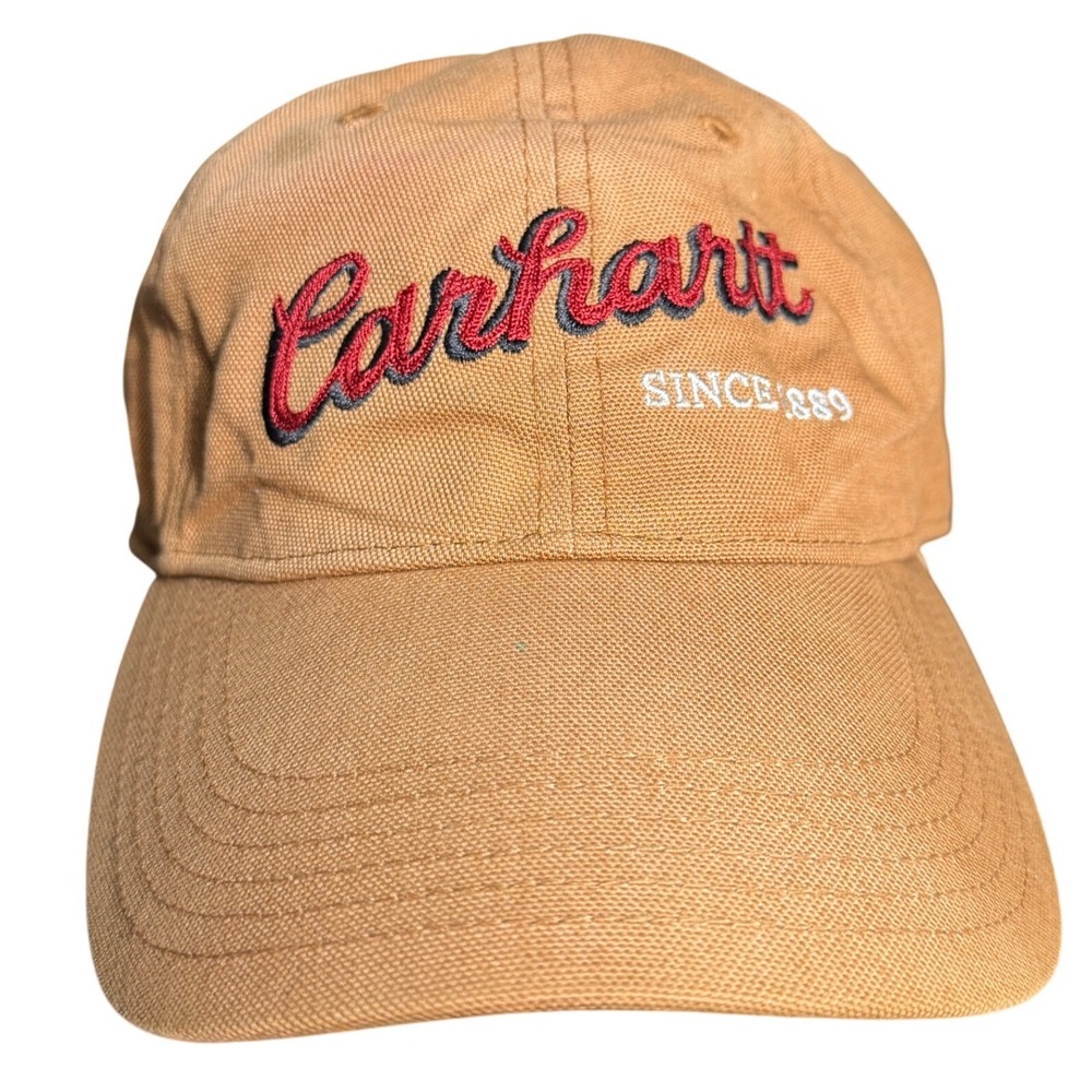 Vintage Carhartt Brown Canvas Cursive Script Logo Strapback Hat 2006 Y2K Grunge